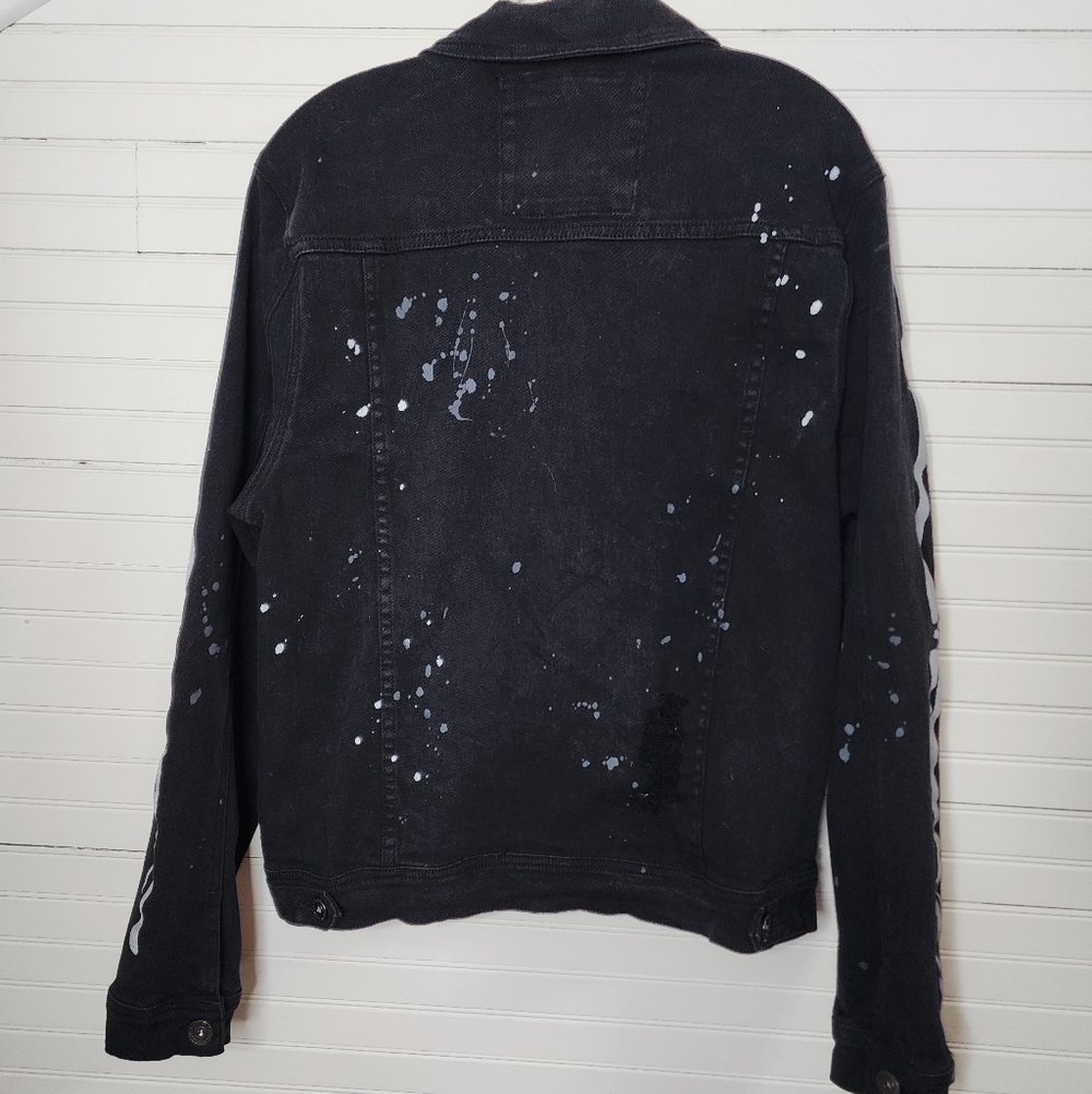R3BEL Black Denim‎ Skeleton Arm Jacket Distressed Large Unisex - Picture 2 of 16